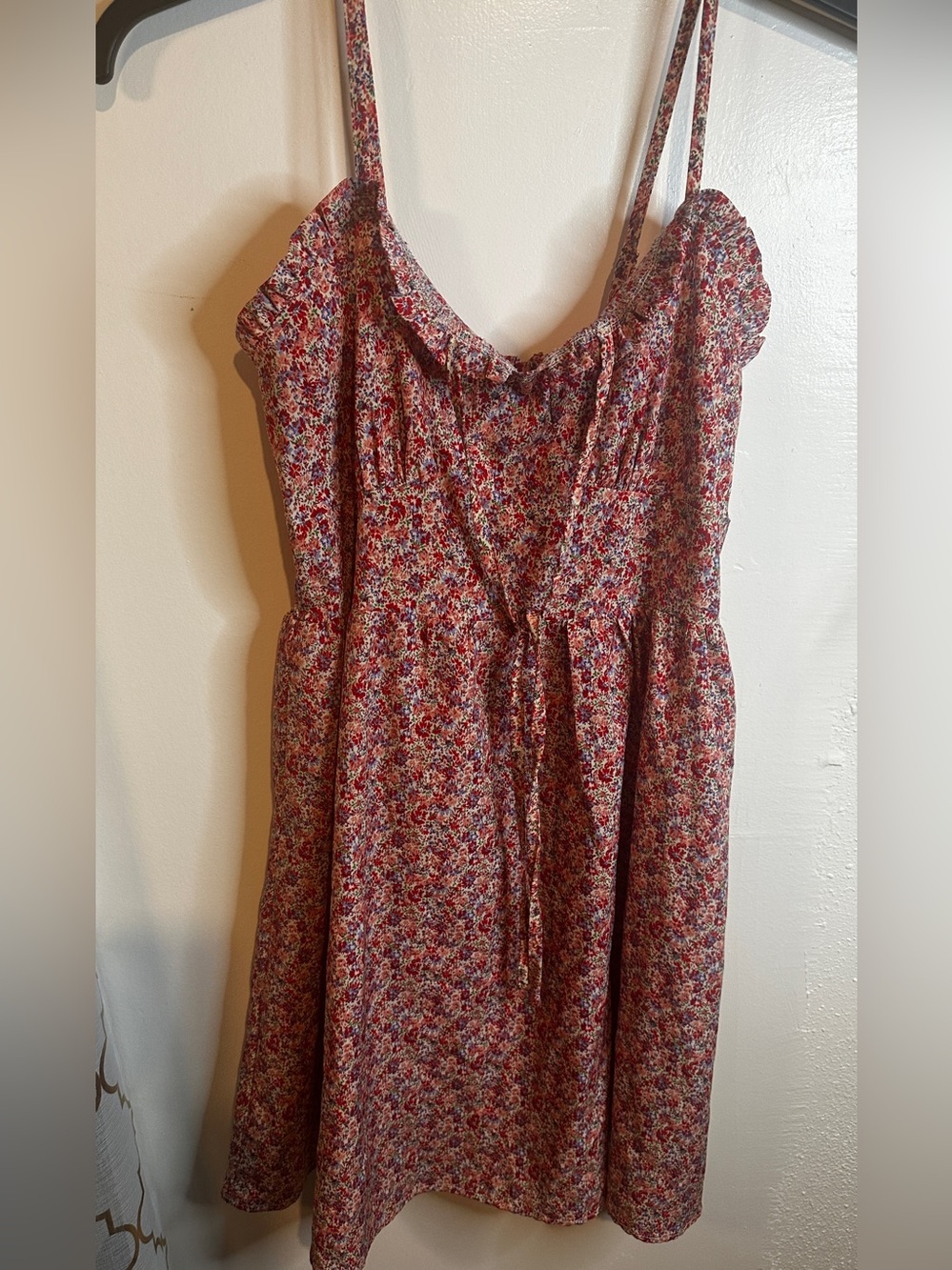 Pink & Red Floral Spaghetti-Strap Mini Dress-S